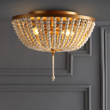 Allison 15" Wood Beaded/Metal LED Flush Mount - JONATHAN Y
